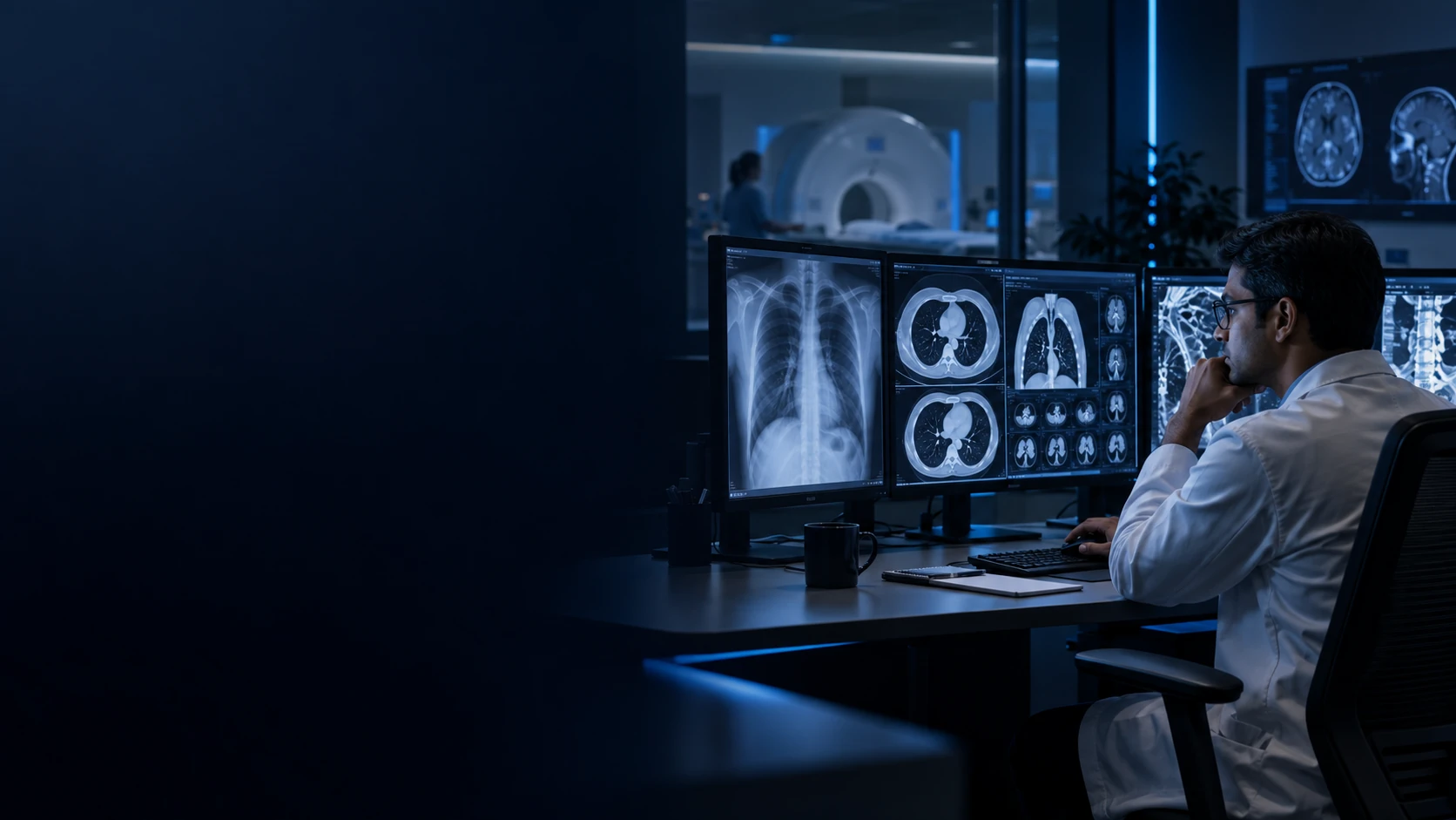 Conceptual illustration of a diagnostic reading room